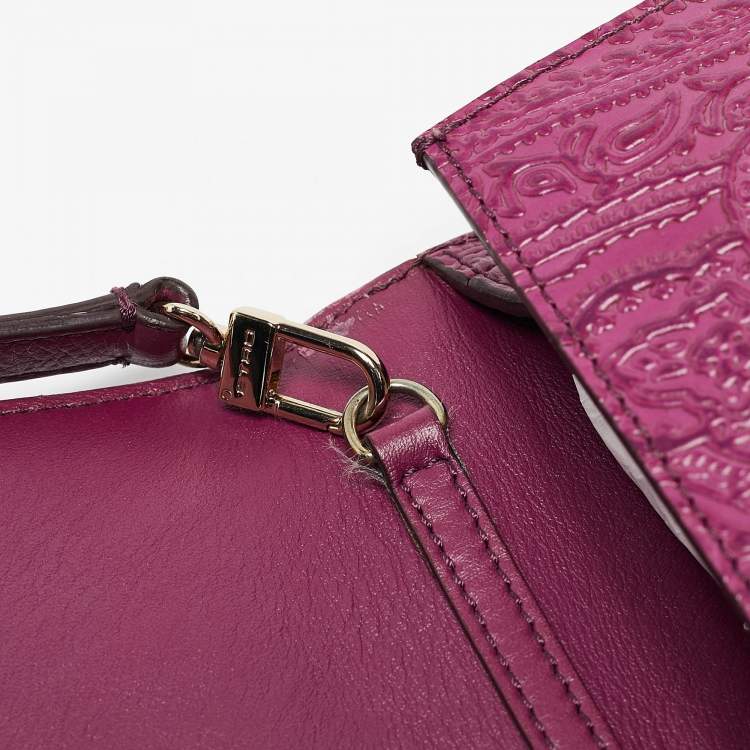 Pre Owned Etro Magenta Paisley Embossed Leather Shoulder Bag