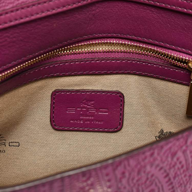 Pre Owned Etro Magenta Paisley Embossed Leather Shoulder Bag