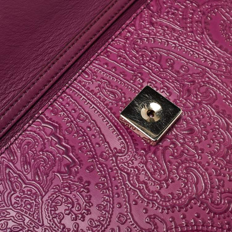 Pre Owned Etro Magenta Paisley Embossed Leather Shoulder Bag