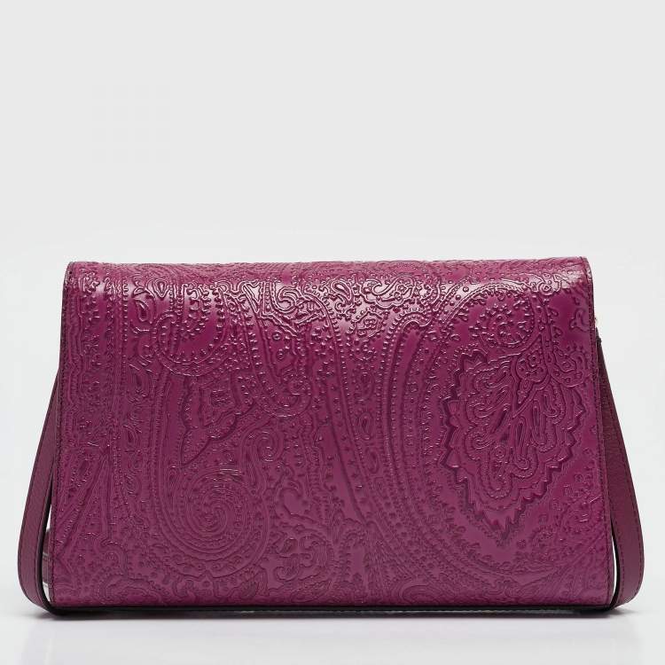 Pre Owned Etro Magenta Paisley Embossed Leather Shoulder Bag