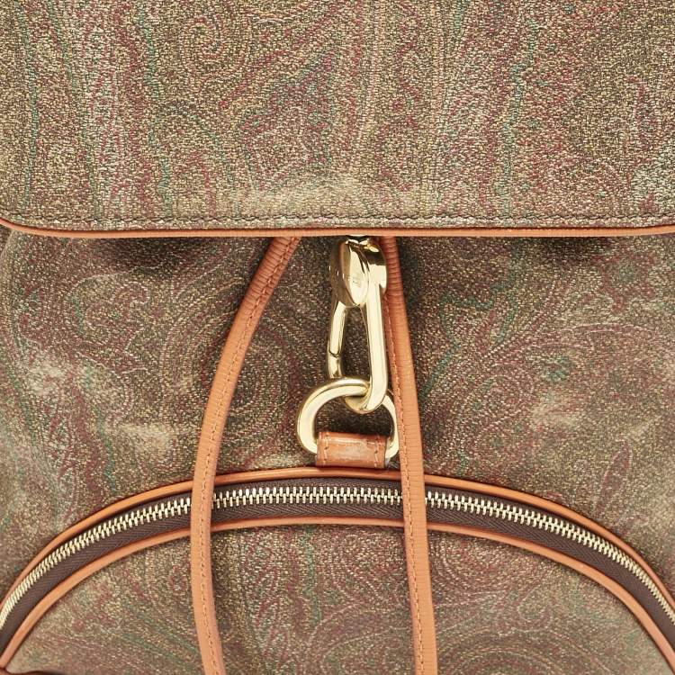 Pre Owned Etro Orange Paisley Print Coated Canvas and Leather Drawstring Backpack