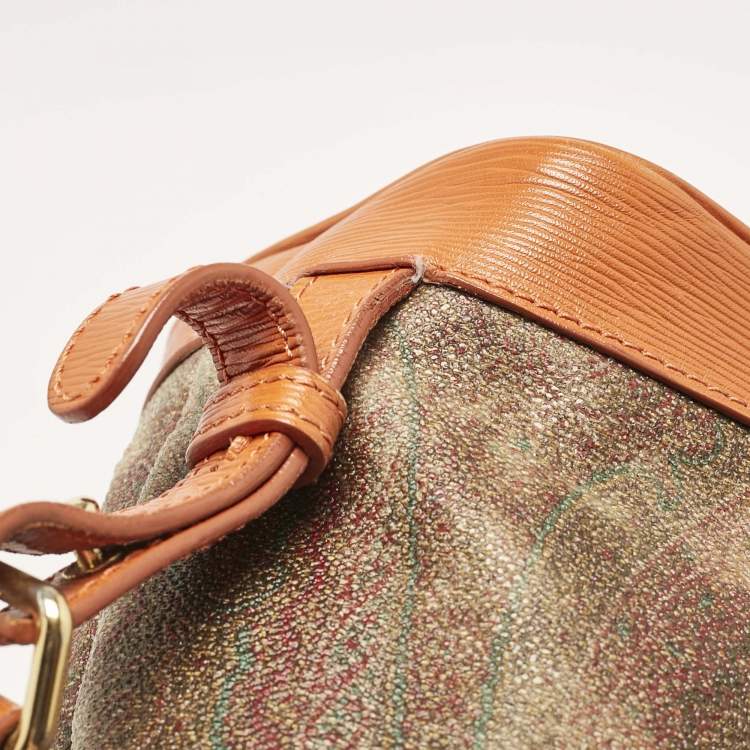 Pre Owned Etro Orange Paisley Print Coated Canvas and Leather Drawstring Backpack