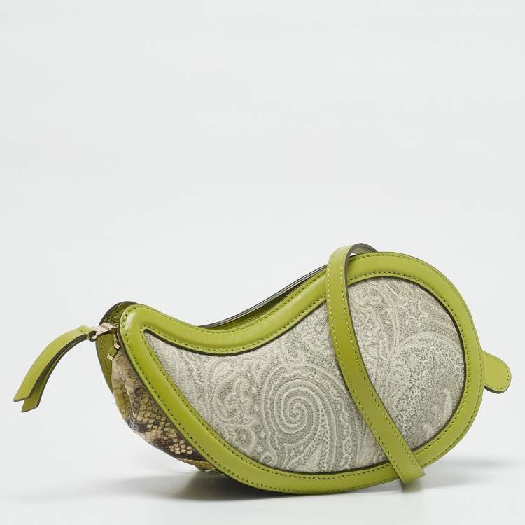 Pre Owned Etro Green/Grey Paisley Coated Canvas and Python Embossed Crossbody Bag