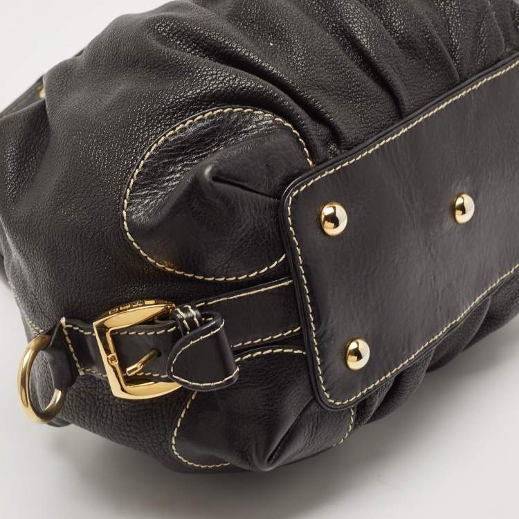 Pre Owned Etro Black Leather Pleated Shoulder Bag