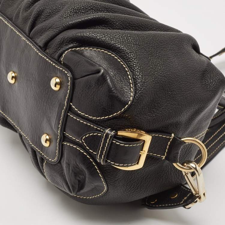 Pre Owned Etro Black Leather Pleated Shoulder Bag