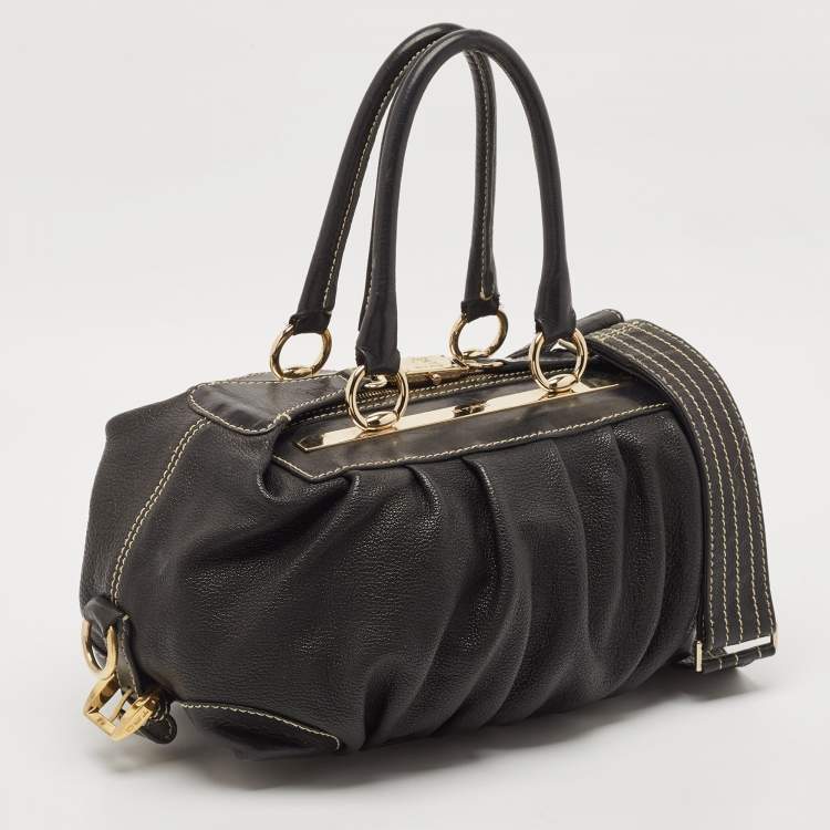 Pre Owned Etro Black Leather Pleated Shoulder Bag