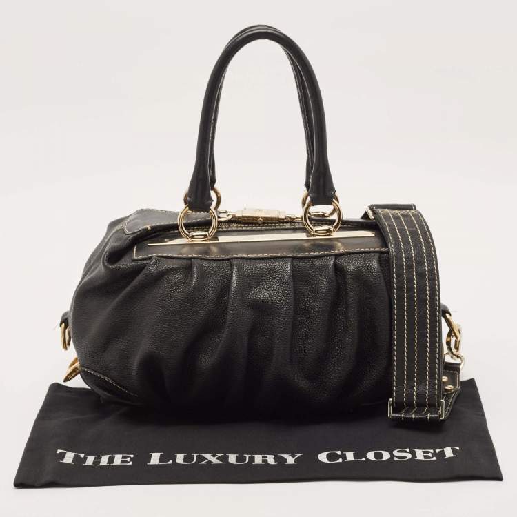 Pre Owned Etro Black Leather Pleated Shoulder Bag