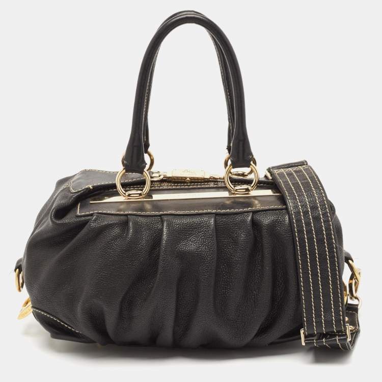 Pre Owned Etro Black Leather Pleated Shoulder Bag