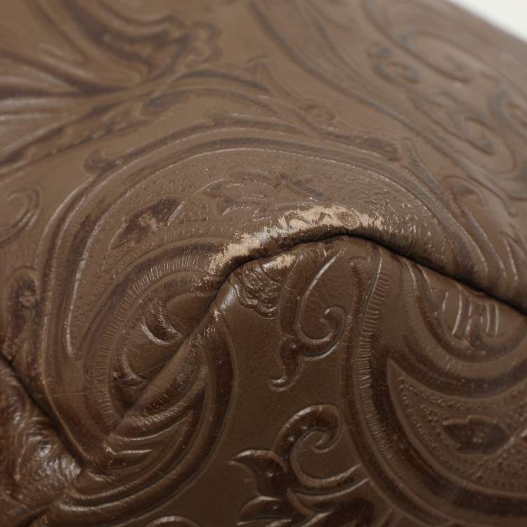 Pre Owned Etro Brown Paisley Embossed Leather Tote