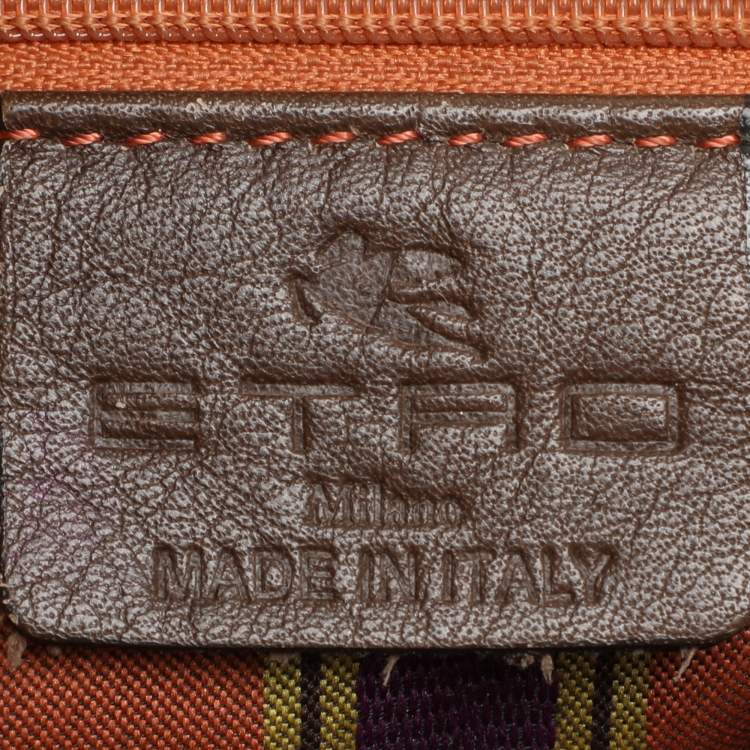 Pre Owned Etro Brown Paisley Embossed Leather Tote