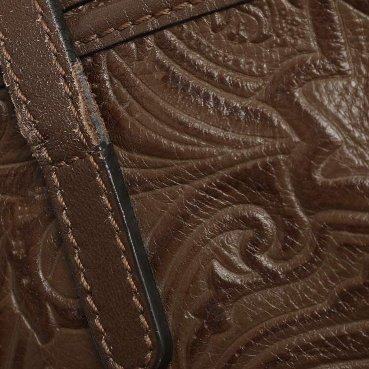 Pre Owned Etro Brown Paisley Embossed Leather Tote