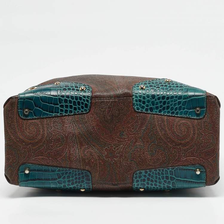 Pre Owned Etro Multicolor Paisley Print Coated Canvas and Croc Embossed Leather Tote