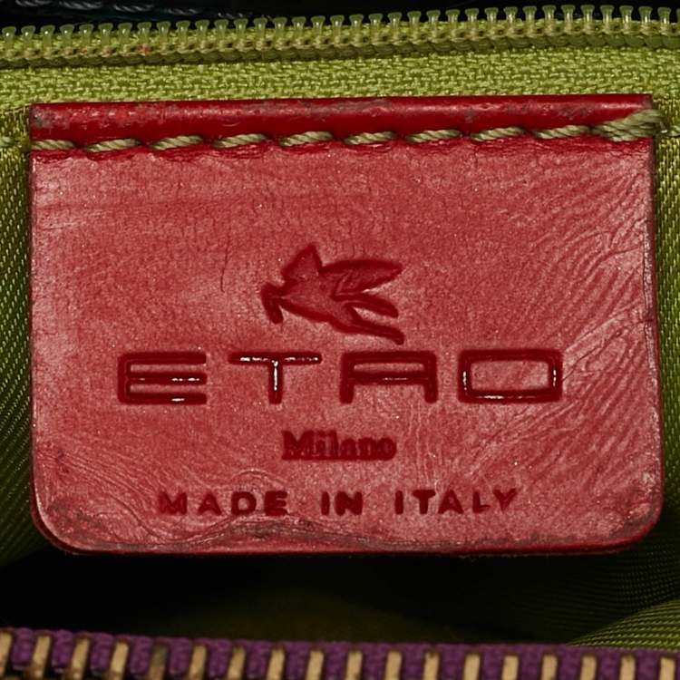 Pre Owned Etro Multicolor Paisley Print Coated Canvas and Croc Embossed Leather Tote