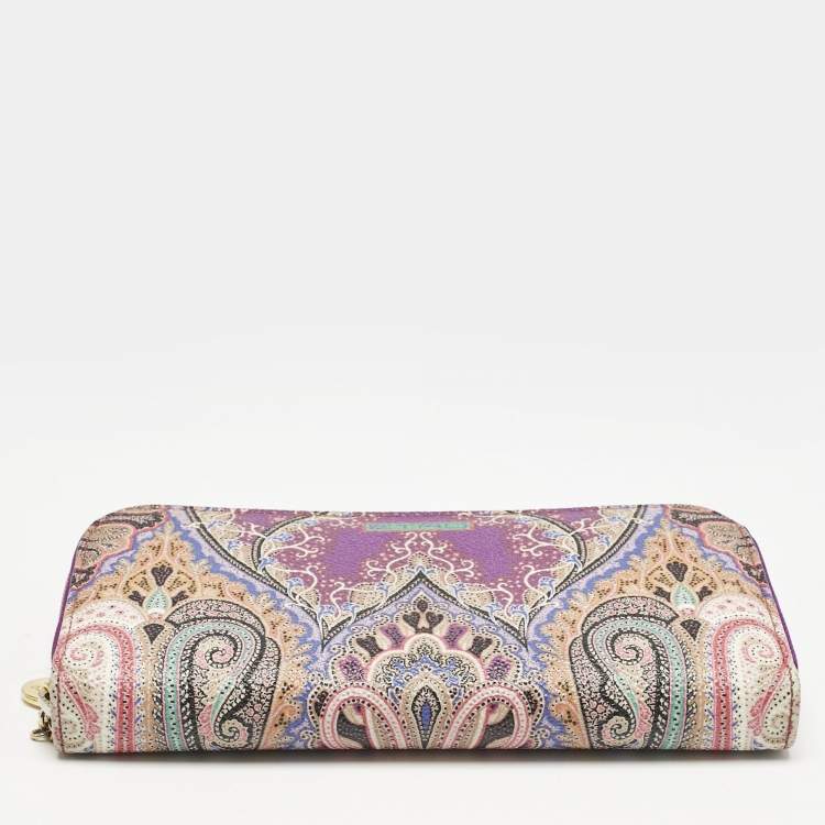 Pre Owned Etro Purple Printed Coated Canvas Zip Around Wallet