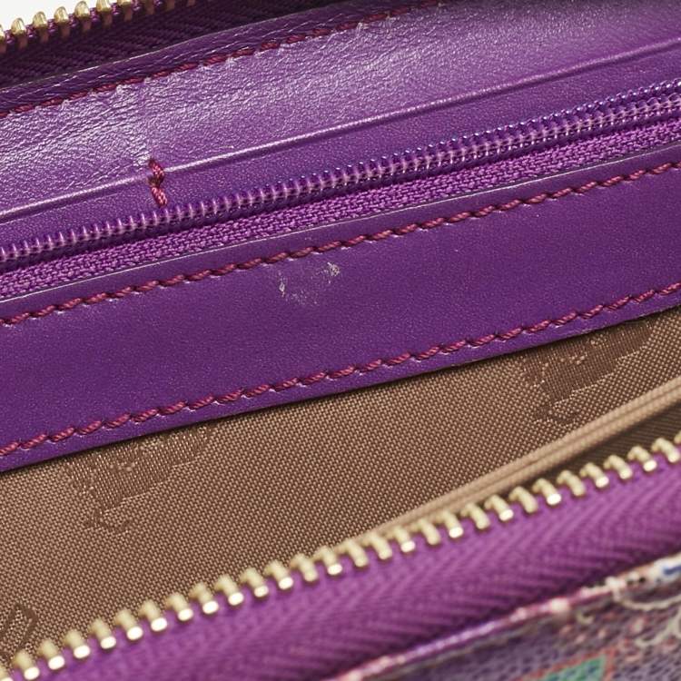 Pre Owned Etro Purple Printed Coated Canvas Zip Around Wallet