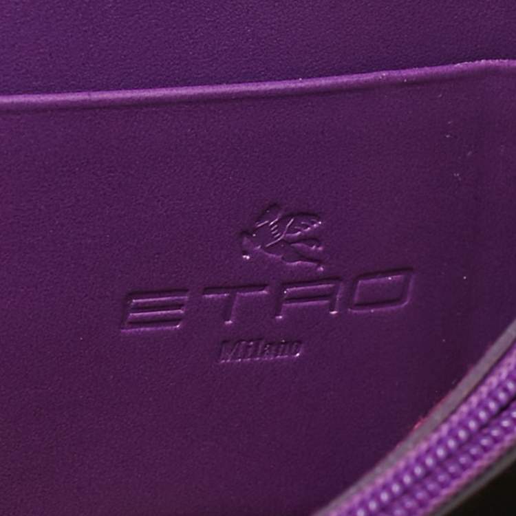 Pre Owned Etro Purple Printed Coated Canvas Zip Around Wallet