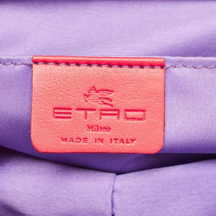Pre Owned Etro Purple Calfhair and Croc Embossed Leather Embellished Frame Satchel