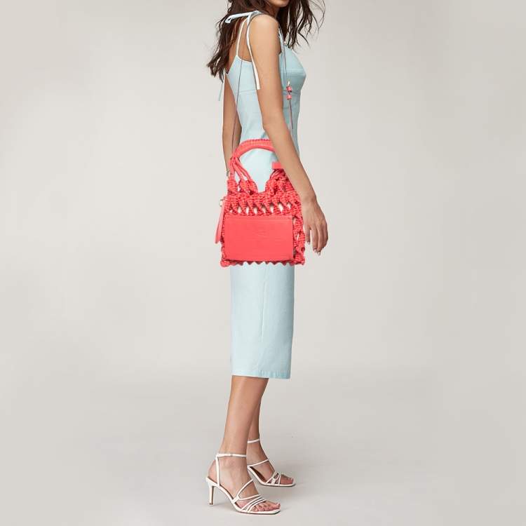 Pre Owned Etro Red Braided Woven Leather Tote
