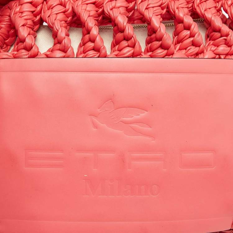 Pre Owned Etro Red Braided Woven Leather Tote