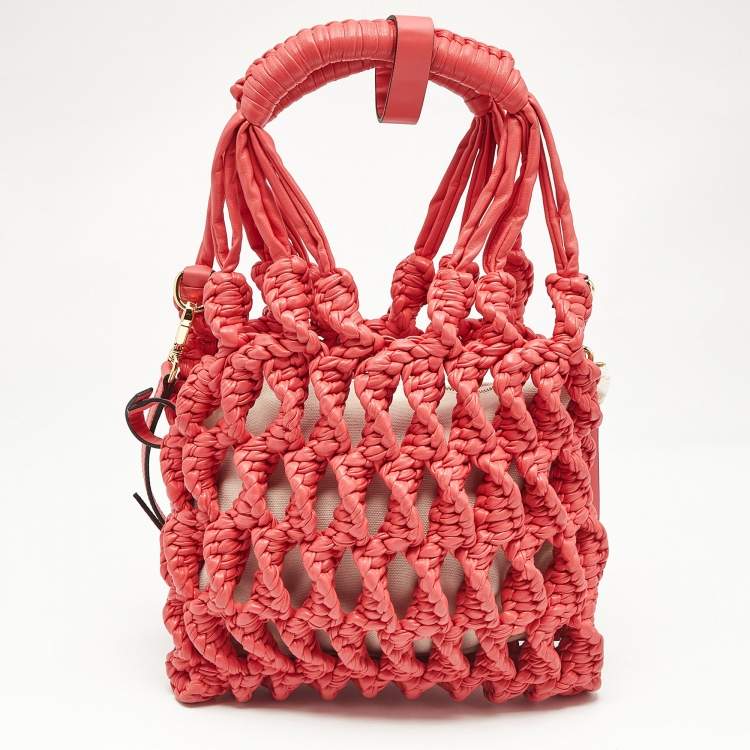 Pre Owned Etro Red Braided Woven Leather Tote