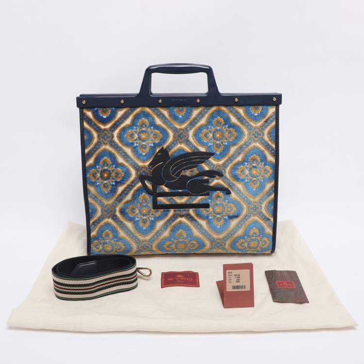 Pre Owned Etro Multicolor Logo Embroidered Velvet and Rubber Trotter Frame Tote