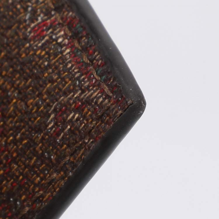Pre Owned Etro Brown Paisley Print Coated Canvas Logo Embroidered Card Holder