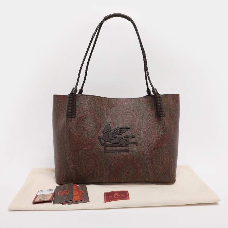Pre Owned Etro Brown Paisley Print Coated Canvas Libra Tote