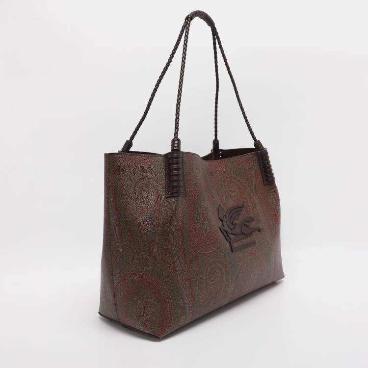 Pre Owned Etro Brown Paisley Print Coated Canvas Libra Tote