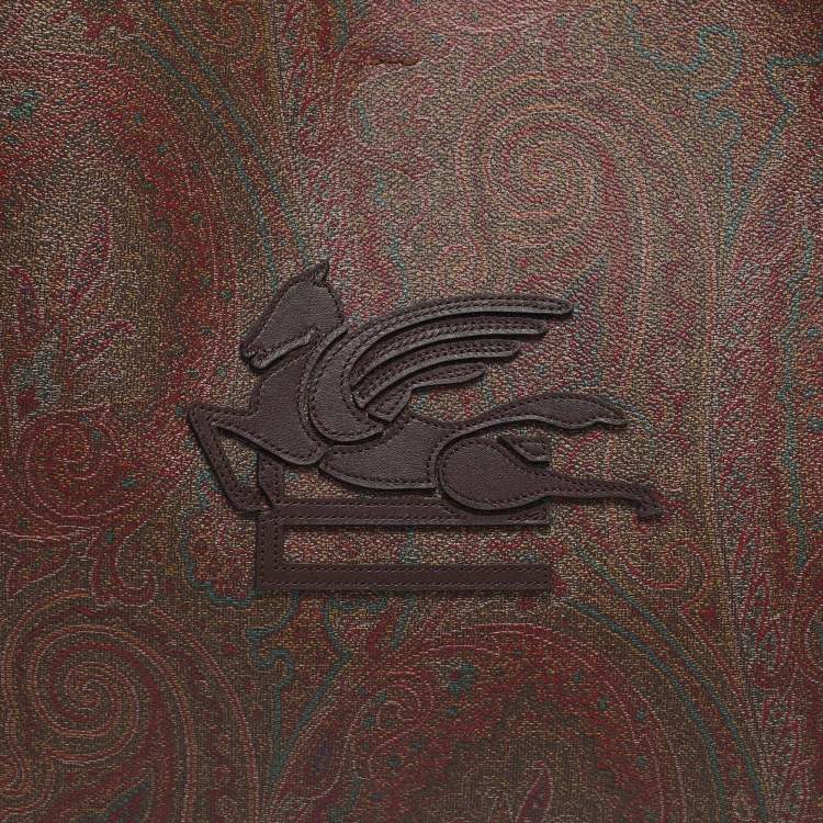 Pre Owned Etro Brown Paisley Print Coated Canvas Libra Tote