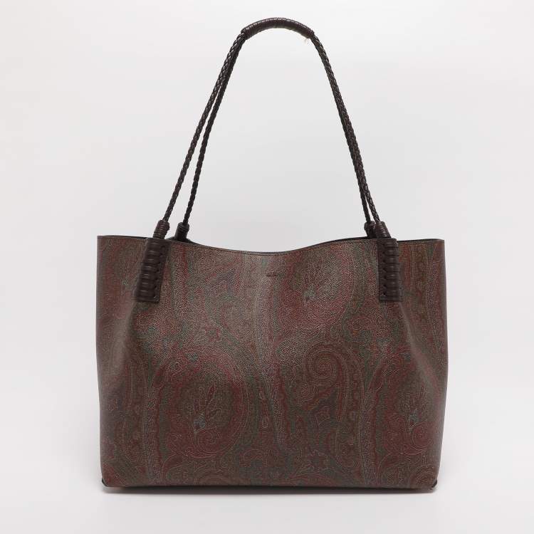 Pre Owned Etro Brown Paisley Print Coated Canvas Libra Tote