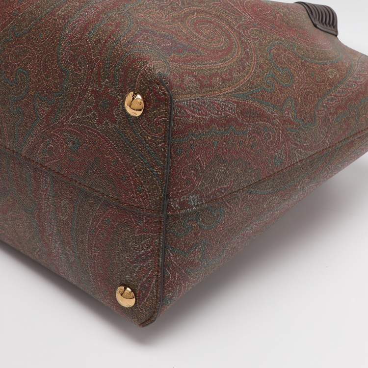 Pre Owned Etro Brown Paisley Print Coated Canvas Libra Tote