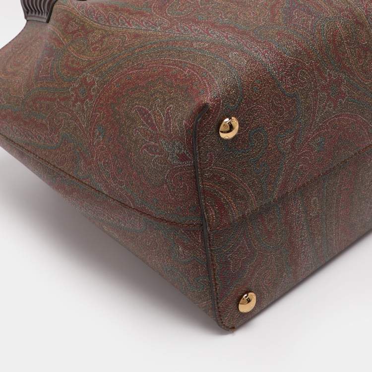 Pre Owned Etro Brown Paisley Print Coated Canvas Libra Tote