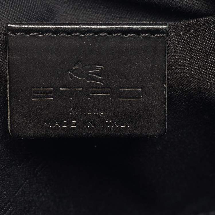 Pre Owned Etro Black Leather Pegaso Round Crossbody Bag