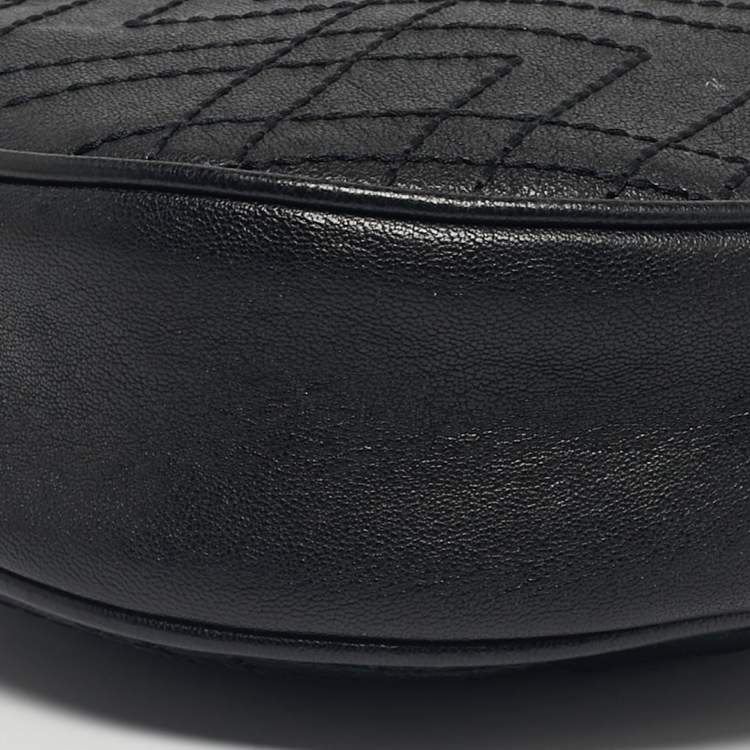 Pre Owned Etro Black Leather Pegaso Round Crossbody Bag