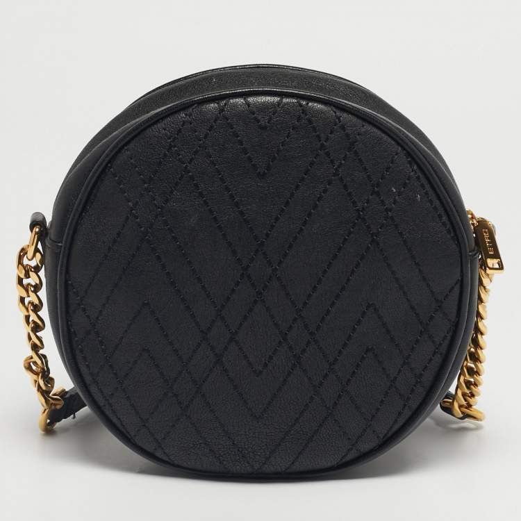 Pre Owned Etro Black Leather Pegaso Round Crossbody Bag