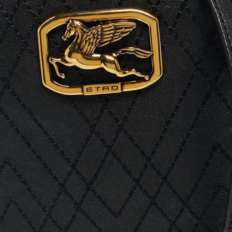 Pre Owned Etro Black Leather Pegaso Round Crossbody Bag