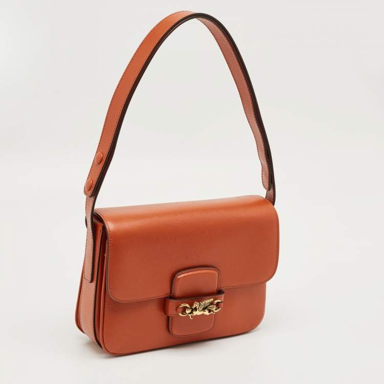 Pre Owned Etro Brick Brown Leather Pegaso Flap Shoulder Bag