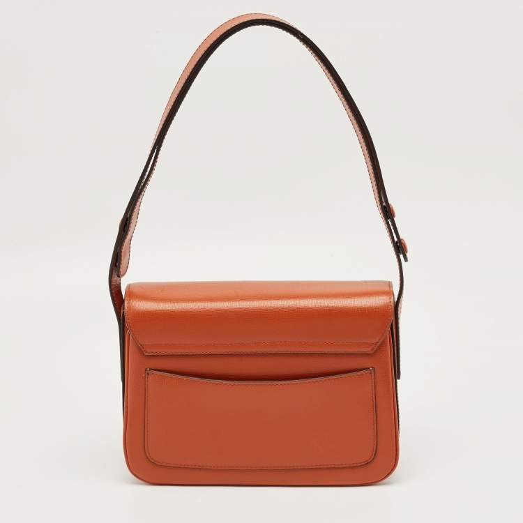 Pre Owned Etro Brick Brown Leather Pegaso Flap Shoulder Bag