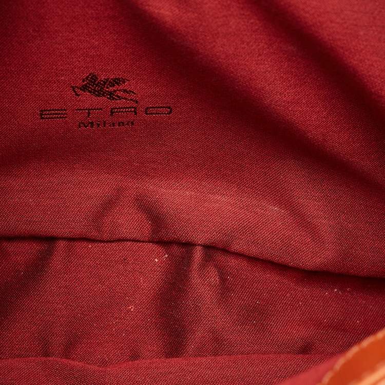 Pre Owned Etro Brick Brown Leather Pegaso Flap Shoulder Bag