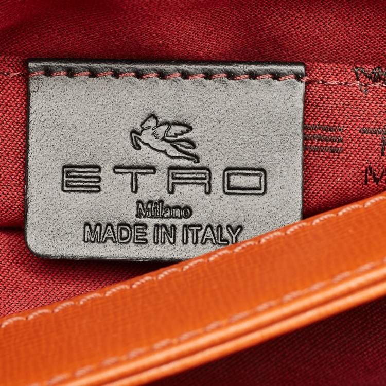 Pre Owned Etro Brick Brown Leather Pegaso Flap Shoulder Bag