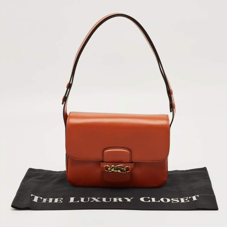 Pre Owned Etro Brick Brown Leather Pegaso Flap Shoulder Bag