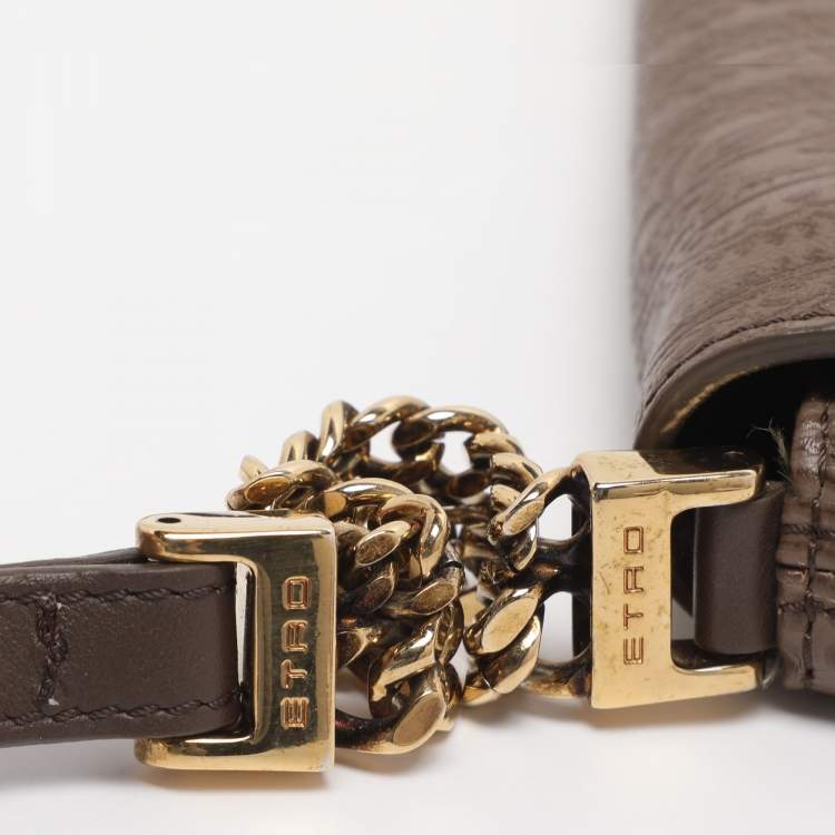 Pre Owned Etro Brown Paisley Embossed Leather Crossbody Bag