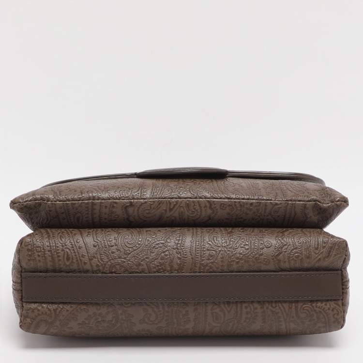 Pre Owned Etro Brown Paisley Embossed Leather Crossbody Bag