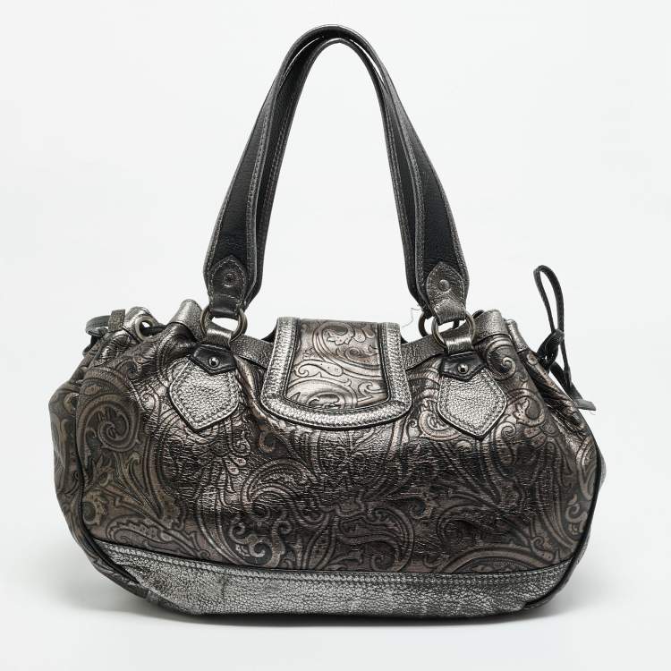 مملوكة مسبقًا Etro Metallic Paisley Embossed Leather Drawstring Hobo