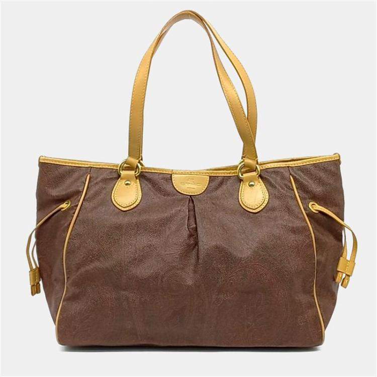 Pre Owned Etro Brown Leather Paisley Shoulder Bag