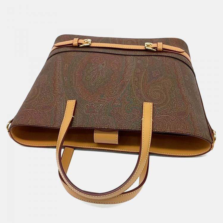 مملوكة مسبقًا Etro Brown Leather Paisley Tote And Shoulder Bag