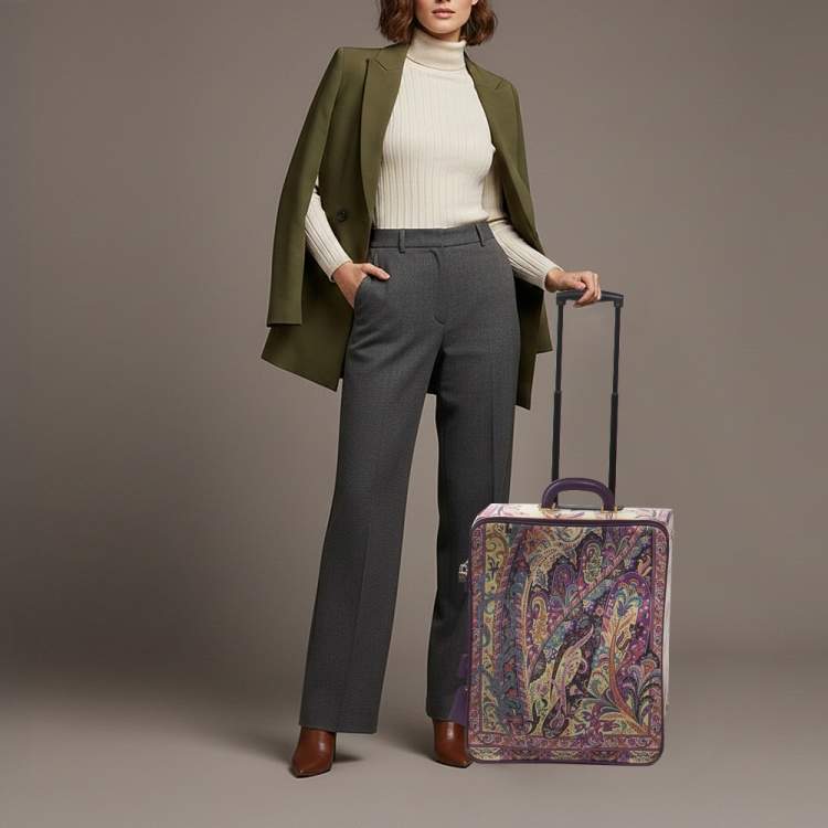 Pre Owned Etro Multicolor Paisley Print Coated Canvas and Leather Rolling Suitcase