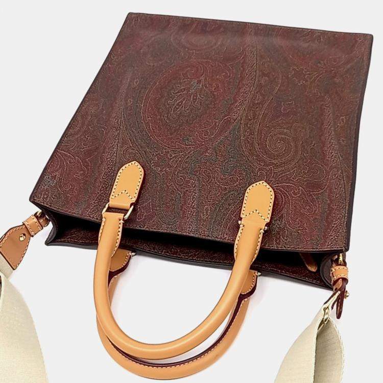 Pre Owned Etro Brown Leather Paisley Tote and Shoulder Bag
