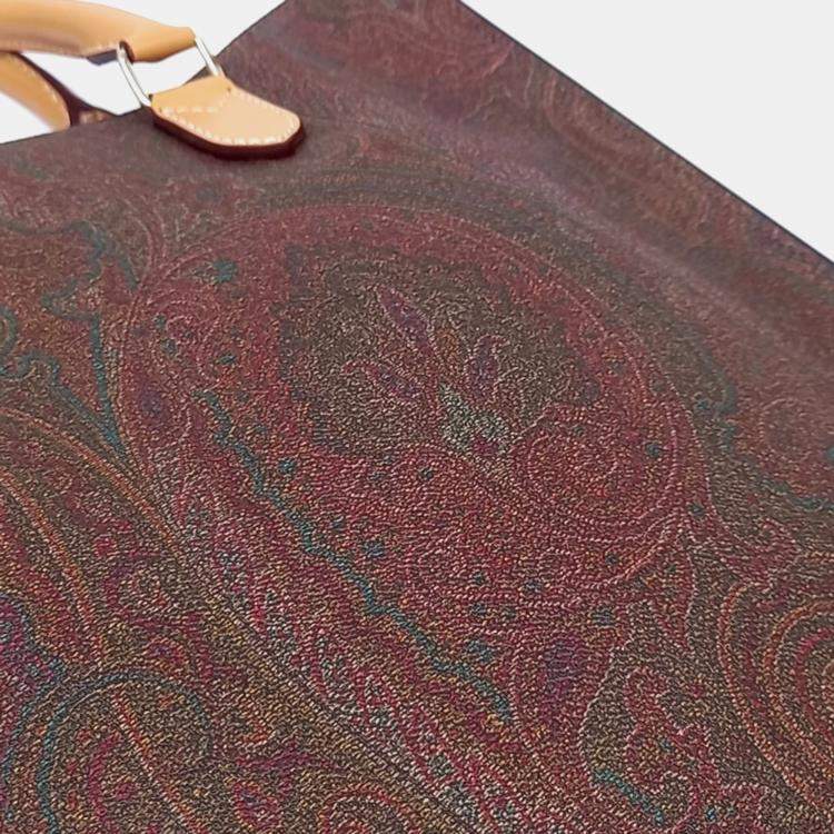 Pre Owned Etro Brown Leather Paisley Tote and Shoulder Bag