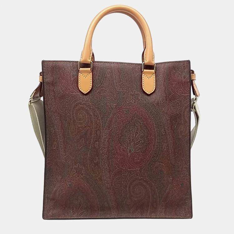 Pre Owned Etro Brown Leather Paisley Tote and Shoulder Bag